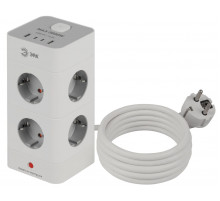 Сетевой фильтр ЭРА TWR-8es-1,5m-4USB-W башня с защитой заземлением с выключателем 8 розеток+4xUSBA+C 1,5м 16А белый Б0069071