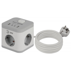 Сетевой фильтр ЭРА CUBE-3es-1,5m-4USB-W куб с заземлением с выключателем 3 розетки+4xUSBA+C 1,5м 16А белый Б0069073