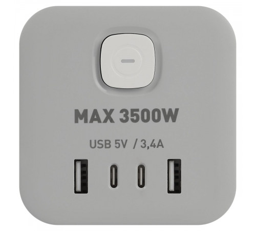 Сетевой фильтр ЭРА CUBE-3es-1,5m-4USB-W куб с заземлением с выключателем 3 розетки+4xUSBA+C 1,5м 16А белый Б0069073