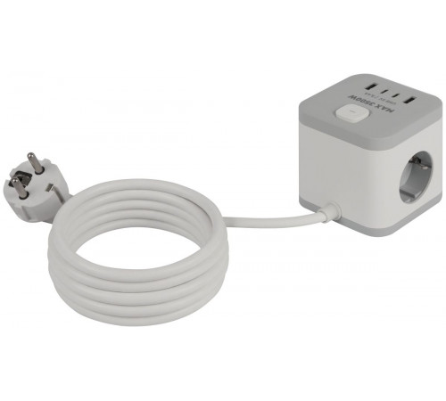 Сетевой фильтр ЭРА CUBE-3es-1,5m-4USB-W куб с заземлением с выключателем 3 розетки+4xUSBA+C 1,5м 16А белый Б0069073