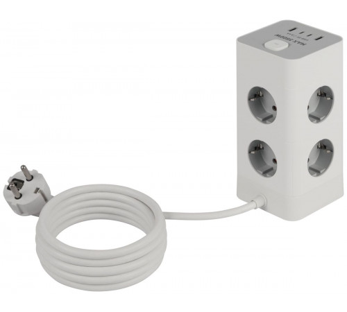 Сетевой фильтр ЭРА TWR-8es-1,5m-4USB-W башня с защитой заземлением с выключателем 8 розеток+4xUSBA+C 1,5м 16А белый Б0069071