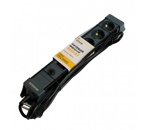 Сетевой фильтр 3-местный с/з Stekker Techno HM22-31-05 50155 Сетевой фильтр 3-местный с/з Stekker Techno HM22-31-05 50155