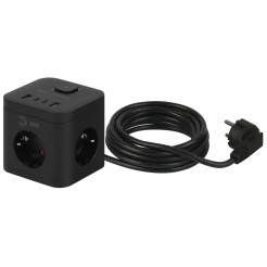 Сетевой фильтр ЭРА CUBE-3es-1,5m-4USB-B куб с заземлением с выключателем 3 розетки+4xUSBA+C 1,5м 16А черный Б0069074