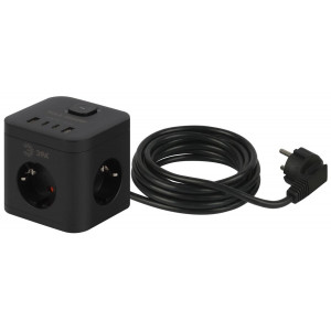 Сетевой фильтр ЭРА CUBE-3es-1,5m-4USB-B куб с заземлением с выключателем 3 розетки+4xUSBA+C 1,5м 16А черный Б0069074