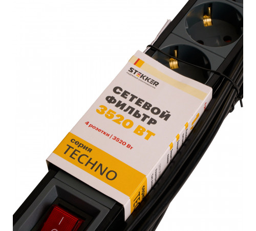 Сетевой фильтр 4-местный с/з Stekker Techno HM22-41-02 50156 Сетевой фильтр 4-местный с/з Stekker Techno HM22-41-02 50156