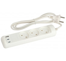 Удлинитель Эра U-3-1,5m-USB-W 3 розетки + 3xUSB A+C 1,5м 10А белый