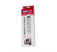 Сетевой фильтр серии Uniel Standard. шнур 1.5м Пвс 3х0.75. 3 гнезда. с-з. 2USB+1TYPE C. 10A. 2500Вт. S-GSR3-1,5 U2C1 WHITE/GREY UL-00012107