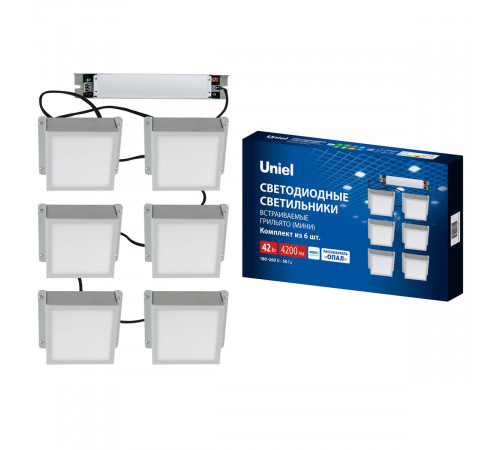 Встраиваемый светильник Uniel ULP-1010-42W/4000K IP54 GRILYATO OPAL WHITE KIT06 UL-00012835
