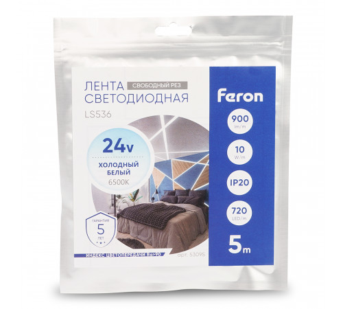 Светодиодная лента Feron LS536 24V 720*COB 10W/m IP20 6500К 53095