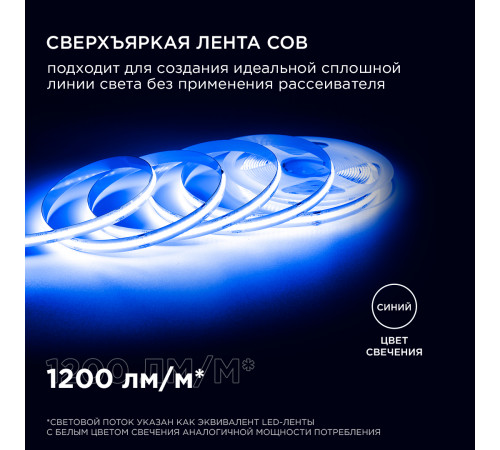 Светодиодная лента Apeyron 2м, 24В, 14Вт/м, COB, 512д/м, IP20 Синий 207ОО