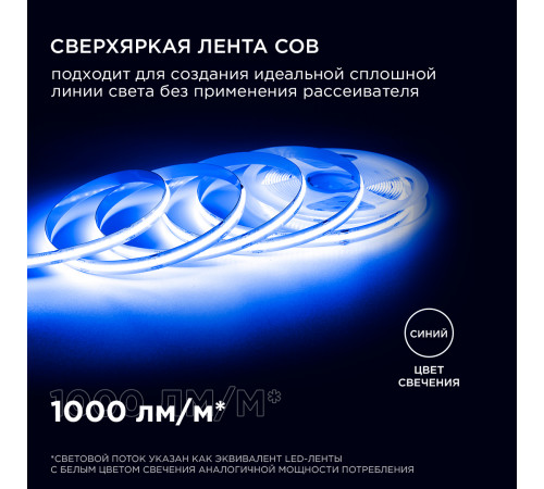 Светодиодная лента Apeyron 5м, 24В, 11Вт/м, COB, 352д/м, IP20 Синий 193ОО Светодиодная лента Apeyron 5м, 24В, 11Вт/м, COB, 352д/м, IP20 Синий 193ОО