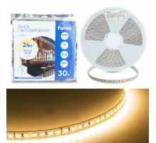 Светодиодная лента 24V Feron LS502, 180*SMD2835, 16W/m, IP20, 3000К (теплый белый) 53089