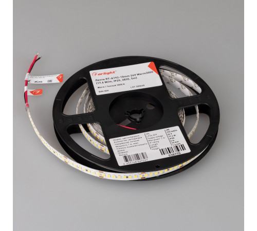 Светодиодная лента Arlight RT-A192-10mm 24V Warm3000 (17.6 W/m, IP20, 5m) (высок.эфф.150 лм/Вт) 038775(1)