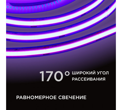 Светодиодная лента Apeyron 5м, 24В, 11Вт/м, COB, 352д/м, IP20 Фиолетовый 192ОО Светодиодная лента Apeyron 5м, 24В, 11Вт/м, COB, 352д/м, IP20 Фиолетовый 192ОО