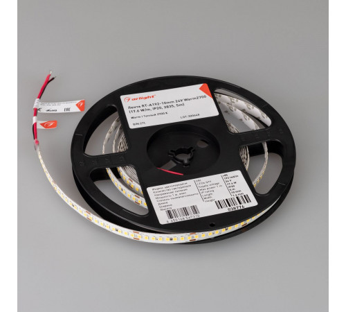 Светодиодная лента Arlight RT-A192-10mm 24V Warm2700 (17.6 W/m, IP20, 5m) (высок.эфф.150 лм/Вт) 038776(1)