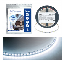 Светодиодная лента 24V Feron LS506, 120*SMD2835, 11W/m, IP20, 6500К (белый холодный) 53059