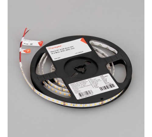 Светодиодная лента Arlight RT-A128-8mm 24V Day5000 (10 W/m, IP20, 5m) (высок.эфф.150 лм/Вт) 038756(1)