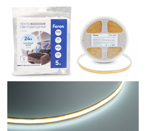 Светодиодная лента Feron LS536 24V 720*COB 10W/m IP20 6500К 53095