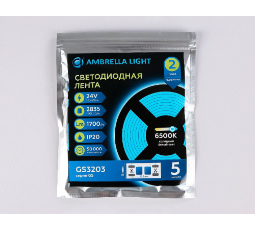 Светодиодная лента Ambrella Light Led Strip 24V Illumination 2835 14,4Вт/м 6500K 5м IP20 GS3213