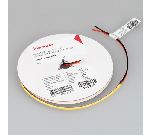 Светодиодная лента Arlight COB-X400-3mm 24V Warm3000 (4.8 W/m, IP20, 5m) 041745(1)