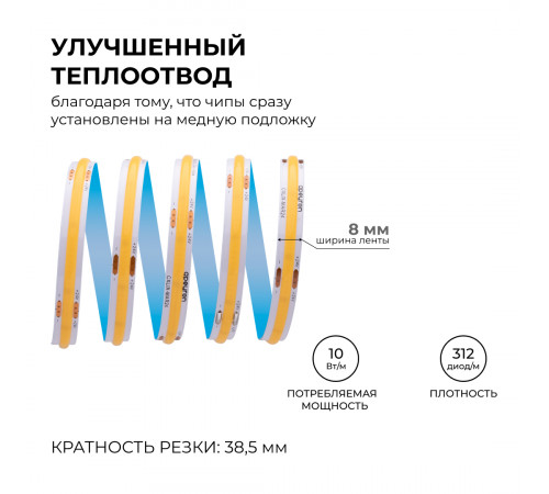 Светодиодная лента Apeyron 24В COB 10Вт/м 3000К 5м IP20 00-393