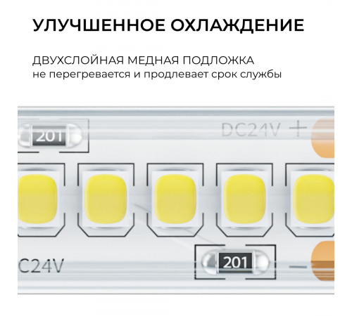Светодиодная лента Apeyron 24В, 14,4 Вт/м, 1200 лм/м, 6500К, smd2835, 240 д/м, IP65, 5м 00-505