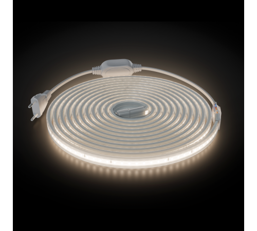 Комплект светодиодной ленты Apeyron 220В 10Вт/м, 600лм/м, 4000К (д/б), SMD2835, 120д/м, 13,5х7мм, 5м, IP65, с аксесcуарами (сетевой шнур, заглушка - 1шт, крепеж - 5шт) 10-141