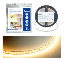 Светодиодная лента 24V Feron LS506, 120*SMD2835, 11W/m, IP20, 3000К (белый теплый) 53057
