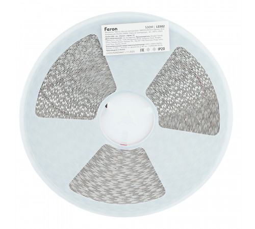 Светодиодная лента 24V Feron LS502, 180*SMD2835, 16W/m, IP20, 6000К (холодный белый) 53091