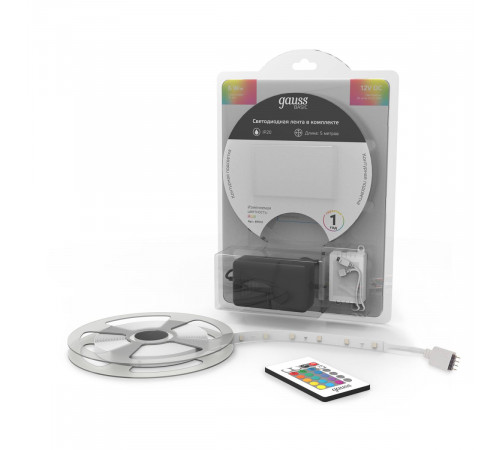 Светодиодная лента Gauss Basic 12В 5050 6Вт/м RGB 5м IP20 BT012 Светодиодная лента Gauss Basic 12В 5050 6Вт/м RGB 5м IP20 BT012