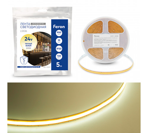 Светодиодная лента Feron LS536 720SMD(2110) 10Вт/м 24V IP20 3000К 53097