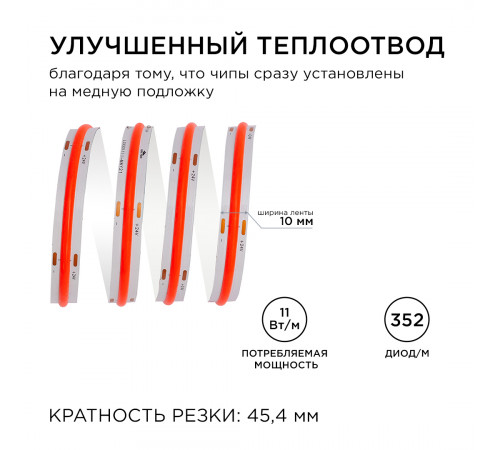 Светодиодная лента Apeyron 2м, 24В, 11Вт/м, COB, 352д/м, IP20 Красный 180ОО Светодиодная лента Apeyron 2м, 24В, 11Вт/м, COB, 352д/м, IP20 Красный 180ОО