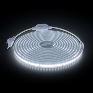 Комплект светодиодной ленты Apeyron 220В 10Вт/м, 600лм/м, 6500К (х/б), SMD2835, 120д/м, 13,5х7мм, 5м, IP65, с аксесcуарами (сетевой шнур, заглушка - 1шт, крепеж - 5шт) 10-142