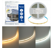 Светодиодная COB лента Feron LS530 320SMD(2110)/м 10Вт/м 24V 4000К IP20 51976