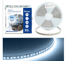 Светодиодная лента 24V Feron LS501, 120*SMD2835, 11W/m, IP20, 6000К (холодный белый) 53088