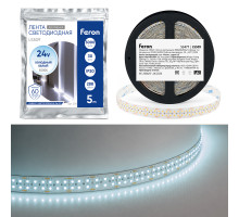 Светодиодная лента двухрядная Feron LS509 288SMD(2835)/м 30Вт/м 24V 6500К IP20 53477
