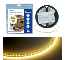 Светодиодная лента 24V Feron LS505, 120*SMD2835, 11W/m, IP20, 3000К (белый теплый) 53054