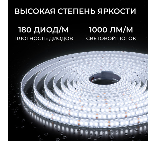 Светодиодная лента Apeyron 24В, 12 Вт/м, 1000 лм/м, 6500К, smd2835, 180 д/м, IP65, 5м 00-449