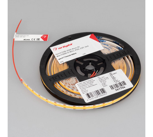 Светодиодная лента Arlight COB-X360-8mm 5V Warm3000 (5 W/m, IP20, 5m) 041704(1)