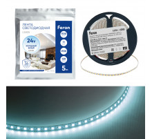 Светодиодная лента 24V Feron LS505 , 120*SMD2835, 11W/m, IP20, 6500К (белый холодный) 53056