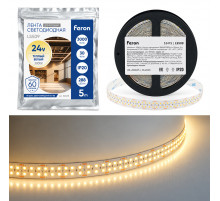 Светодиодная лента двухрядная Feron LS509 288SMD(2835)/м 30Вт/м 24V 3000К IP20 53475