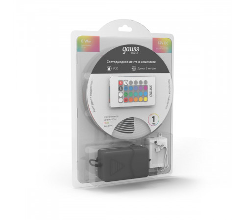 Светодиодная лента Gauss Basic 12В 5050 6Вт/м RGB 5м IP20 BT012 Светодиодная лента Gauss Basic 12В 5050 6Вт/м RGB 5м IP20 BT012