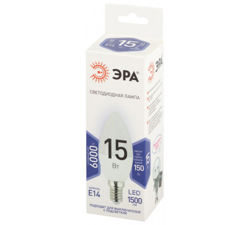 Лампа светодиодная Эра STD LED B35-15W-860-E14 6500K свеча