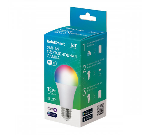 Лампа светодиодная умная Uniel LED-A60-12W/RGBW/E27/230V/WF/FR PLS80WH UL-00011654 Лампа светодиодная умная Uniel LED-A60-12W/RGBW/E27/230V/WF/FR PLS80WH UL-00011654