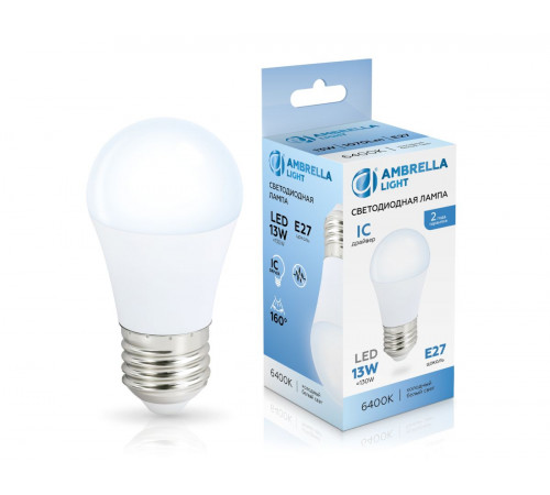 Светодиодная лампа Ambrella Light Bulbing E27 13W 6400K шар 451306 Светодиодная лампа Ambrella Light Bulbing E27 13W 6400K шар 451306