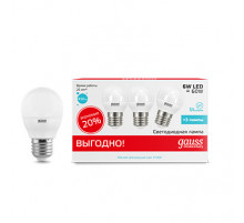 Лампа cветодиодная Gauss E27 6W 4100K шар матовый 53226T