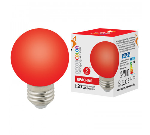 Лампа светодиодная Volpe Decor color LED-G60-3W/RED/E27/FR/С UL-00006959 Лампа светодиодная Volpe Decor color LED-G60-3W/RED/E27/FR/С UL-00006959