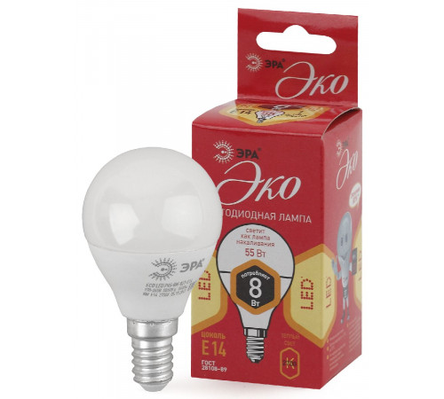 Лампа светодиодная Эра E14 8W 2700K ECO LED P45-8W-827-E14 Б0030022 Лампа светодиодная Эра E14 8W 2700K ECO LED P45-8W-827-E14 Б0030022