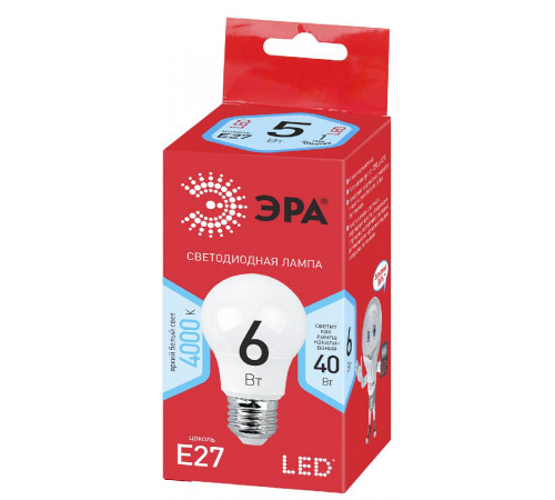 Лампа светодиодная Эра E27 6W 4000K LED A55-6W-840-E27 R Б0050688 Лампа светодиодная Эра E27 6W 4000K LED A55-6W-840-E27 R Б0050688