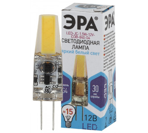 Лампа светодиодная Эра G4 1,5W 4000K LED JC-1,5W-12V-COB-840-G4 Б0033198 Лампа светодиодная Эра G4 1,5W 4000K LED JC-1,5W-12V-COB-840-G4 Б0033198